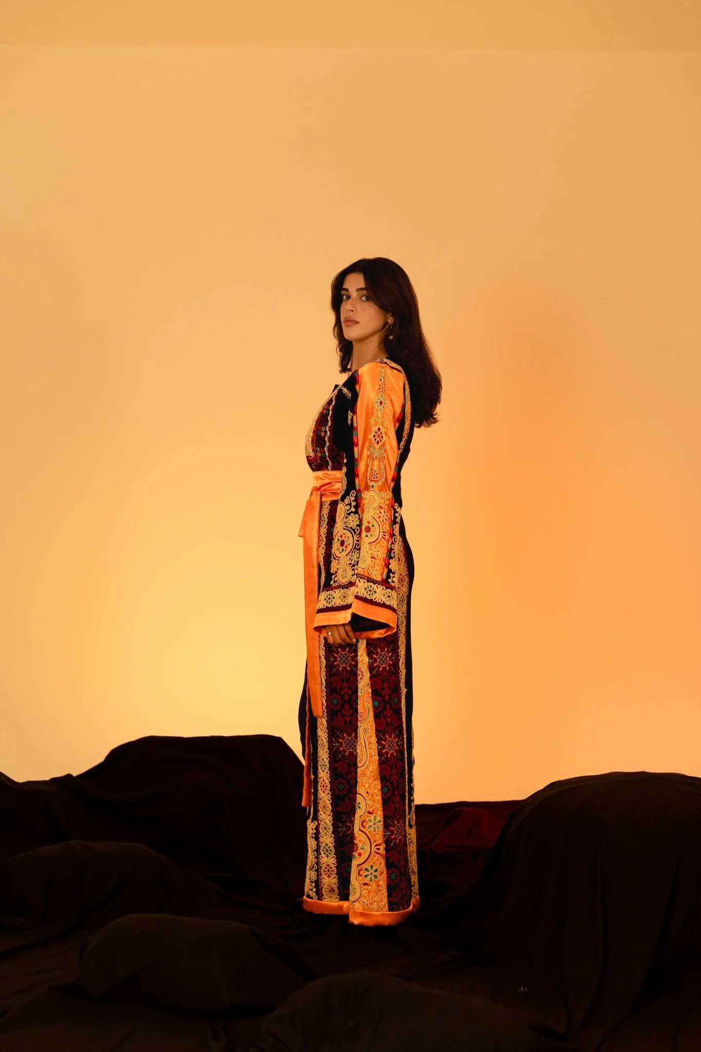 Black and Orange Traditional Palestinian Thobe - Image 3