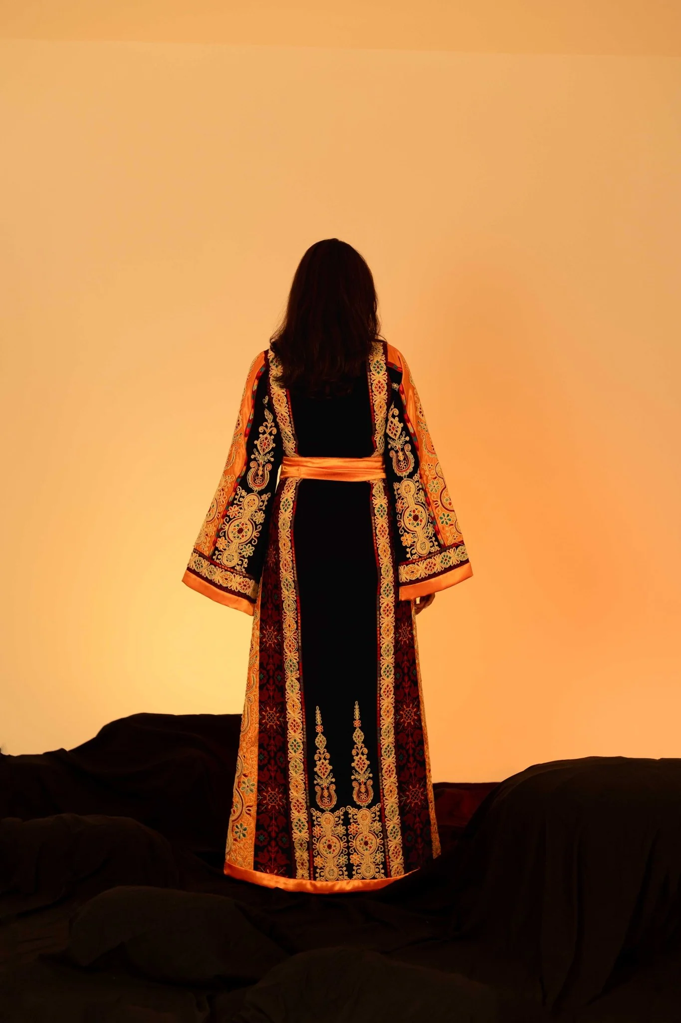 Black and Orange Traditional Palestinian Thobe - Image 5