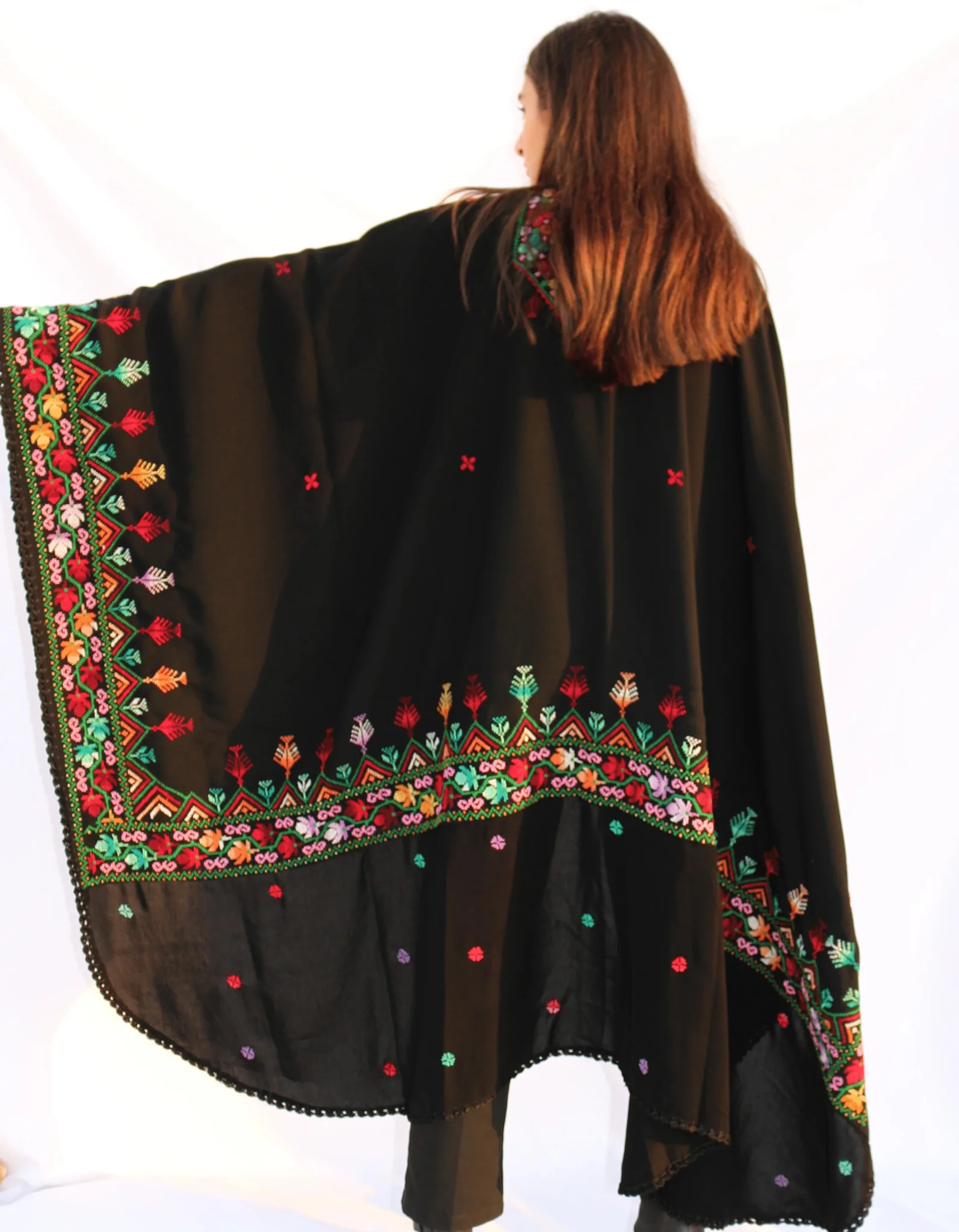 Hand Embroidered Black Blanket Cape - Image 3