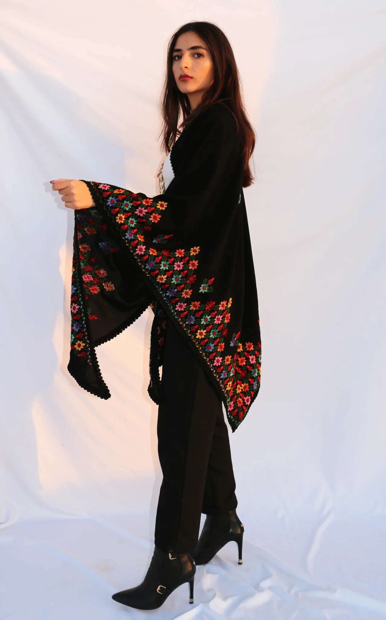 Hand Embroidered Crepe Shawl - Image 3