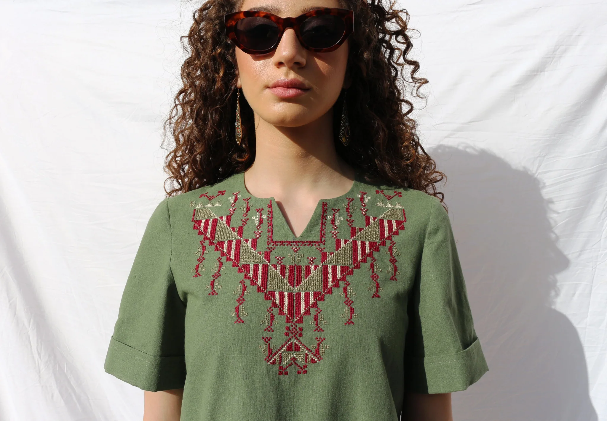 Hand-Embroidered Fallahi Linen Dress - Image 6